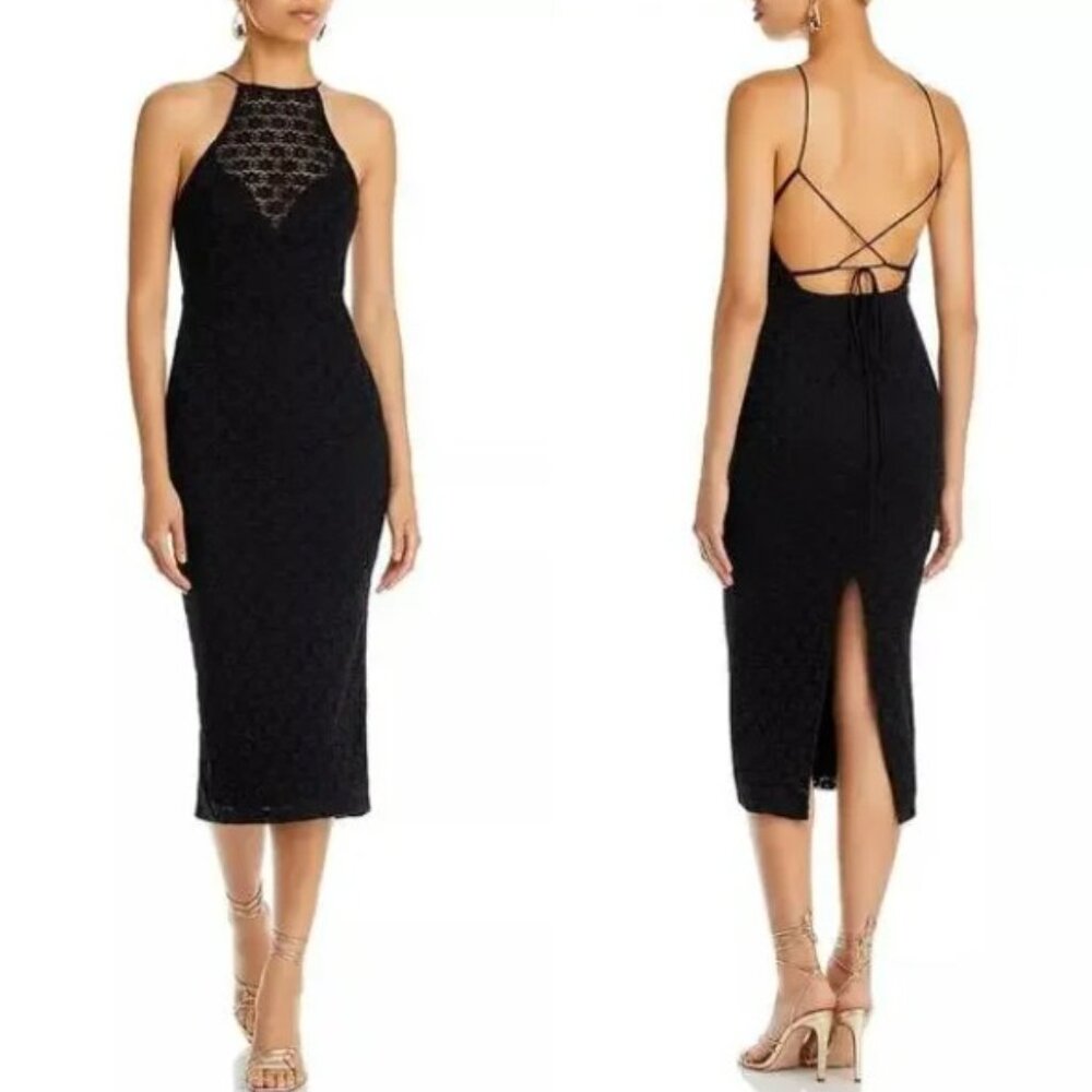 Bardot Chameleon Lace Halter Midi Dress Women XL Black Whimsigoth Party Glam